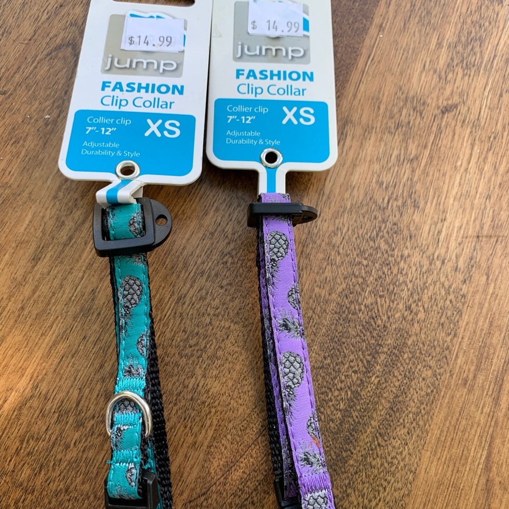 2 xs pineapple collars (blue and purple)
